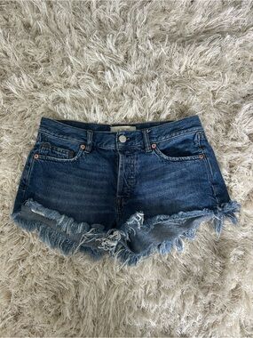 We The Free Dark Blue Frayed Denim Shorts